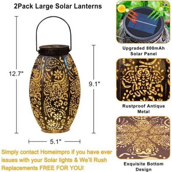 2Pack Owl Solar Outdoor Lanterns Waterproof,Large Decorative Garden Solar Lights - Picture 5 of 7